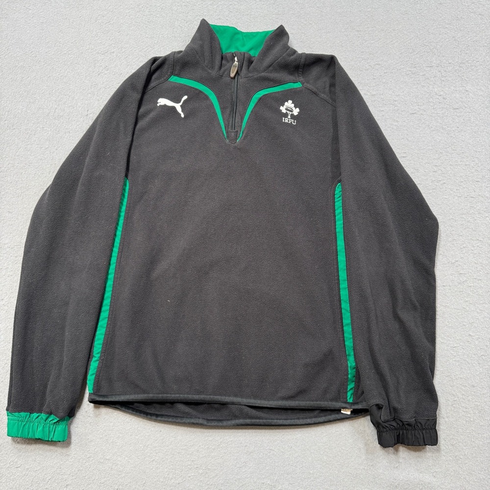 Puma IRFU Ireland Training Top Men's Medium Black Green Fleece 1/4 Zip Pullover